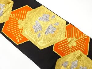 アンティーク　亀甲に若松・牡丹・蝶模様織り出し袋帯(着用可)